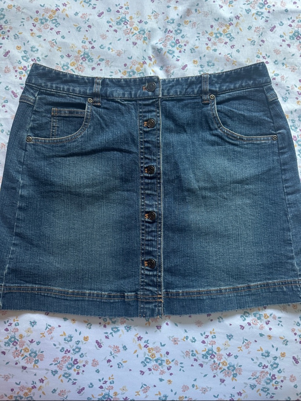 Classic Blue Denim Button Front Mini Skirt